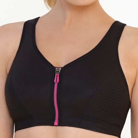 Glamorise SPORT Bra 34DD (HIGH-IMPACT) Wicks (RACERBACK) T-Back Zip-Up Black NEW - Picture 4 of 16